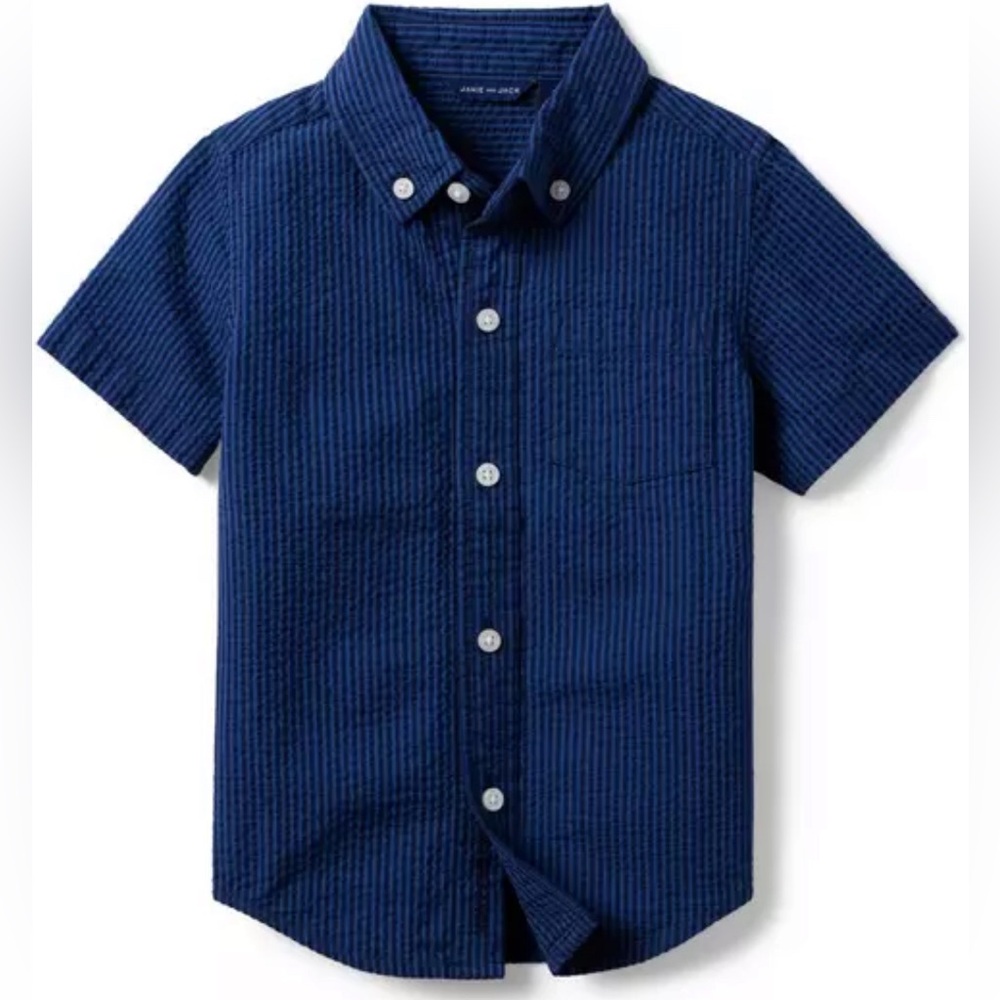 Janie & Jack Boys Size 14 Blue and Black Striped Seersucker Shirt NEW WITH TAGS